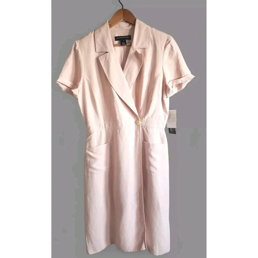 Jones New York Dress Women's 12 Pink  Silk Linen Blend  Knee-length Pockets NWT